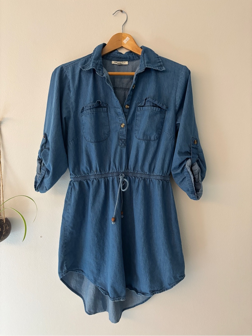 Casual Indigo Chambray Drawstring Tunic